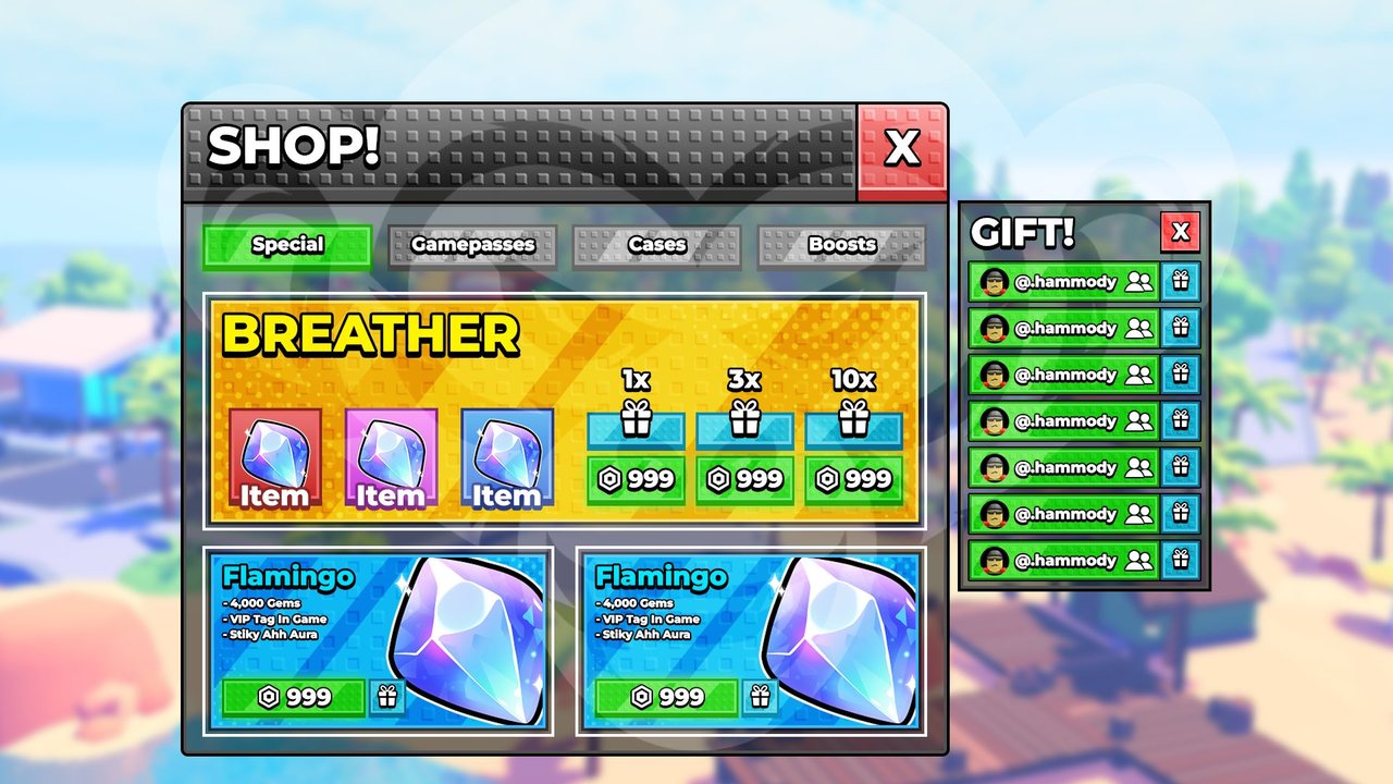 Tabbed store UI with bundle tiers and a gifting panel, designed by Hammody